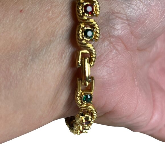 Vintage Gold-Tone Bracelet With Multicolored Gemstones - Picture 5 of 7